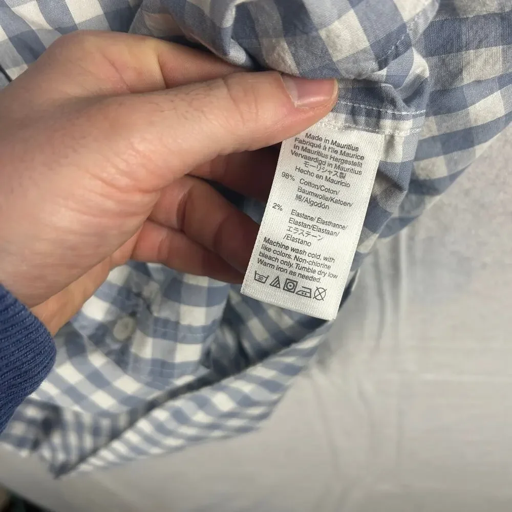 J Crew Mercantile Flex Button Down Shirt Men's Large Slim Fit Blue Gingham Check - Picture 10 of 13